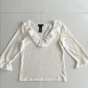 Jones New York Signature White Ruffled Women's Top